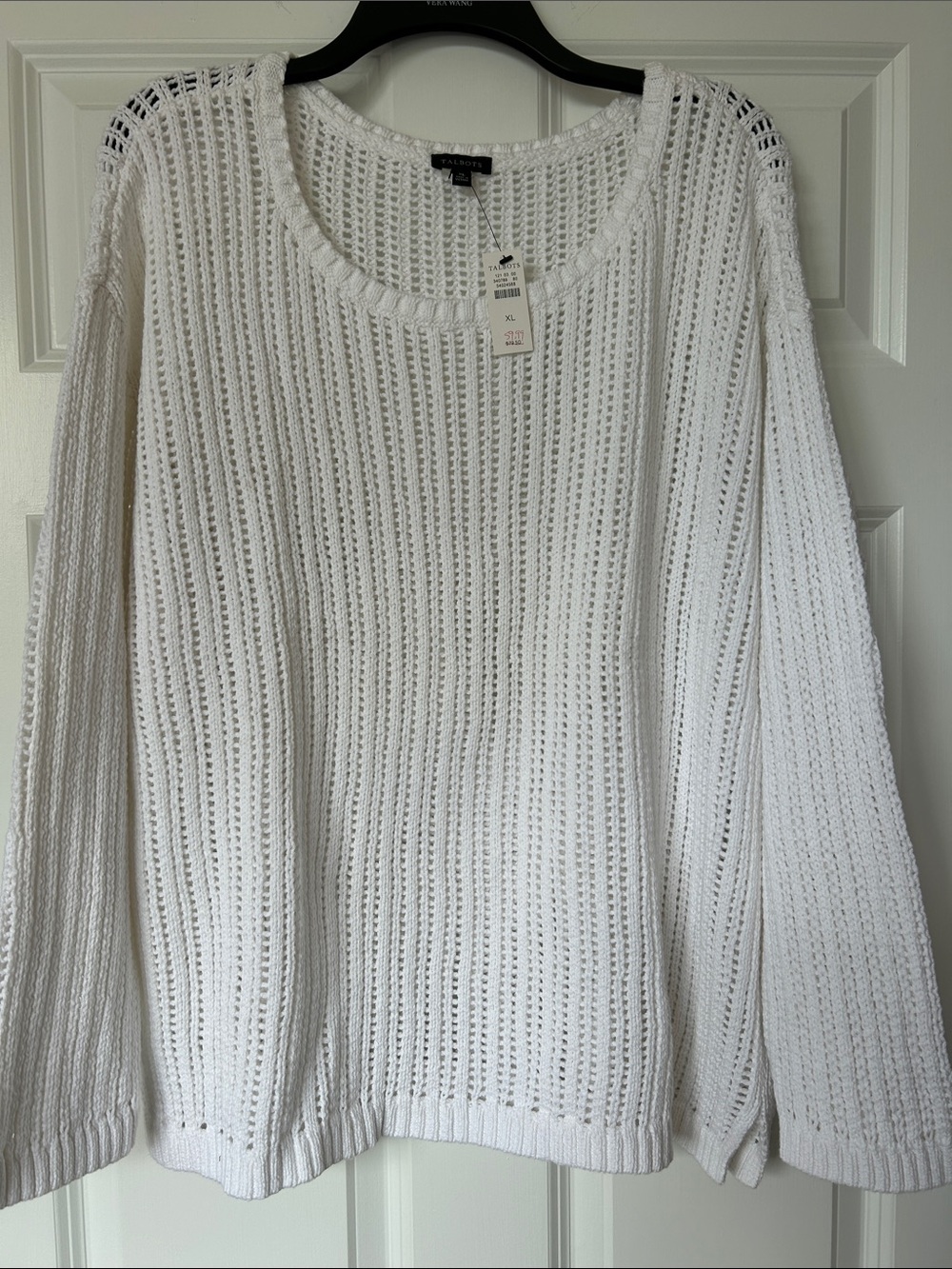 Talbots White Open-Knit Crewneck Sweater